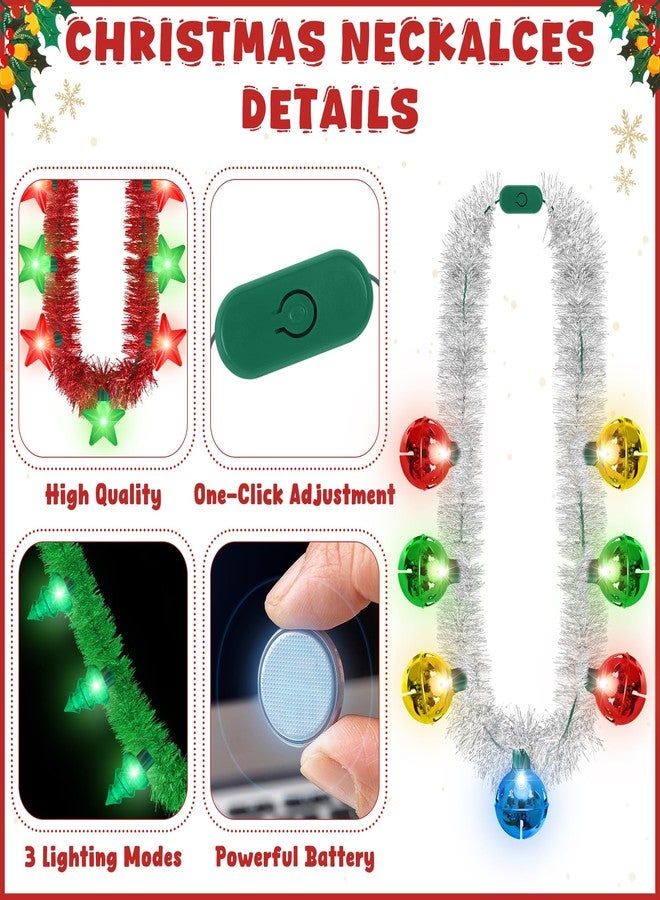 Traplace 4 PCS Christmas Lights Necklace, 4 Kinds of Colors Tinsel Christmas Light up Necklace, 3 Modes Xmas Party Favors for Adults, Ugly Xmas Sweater Accessories for Family Office Holiday Parties - Image 3